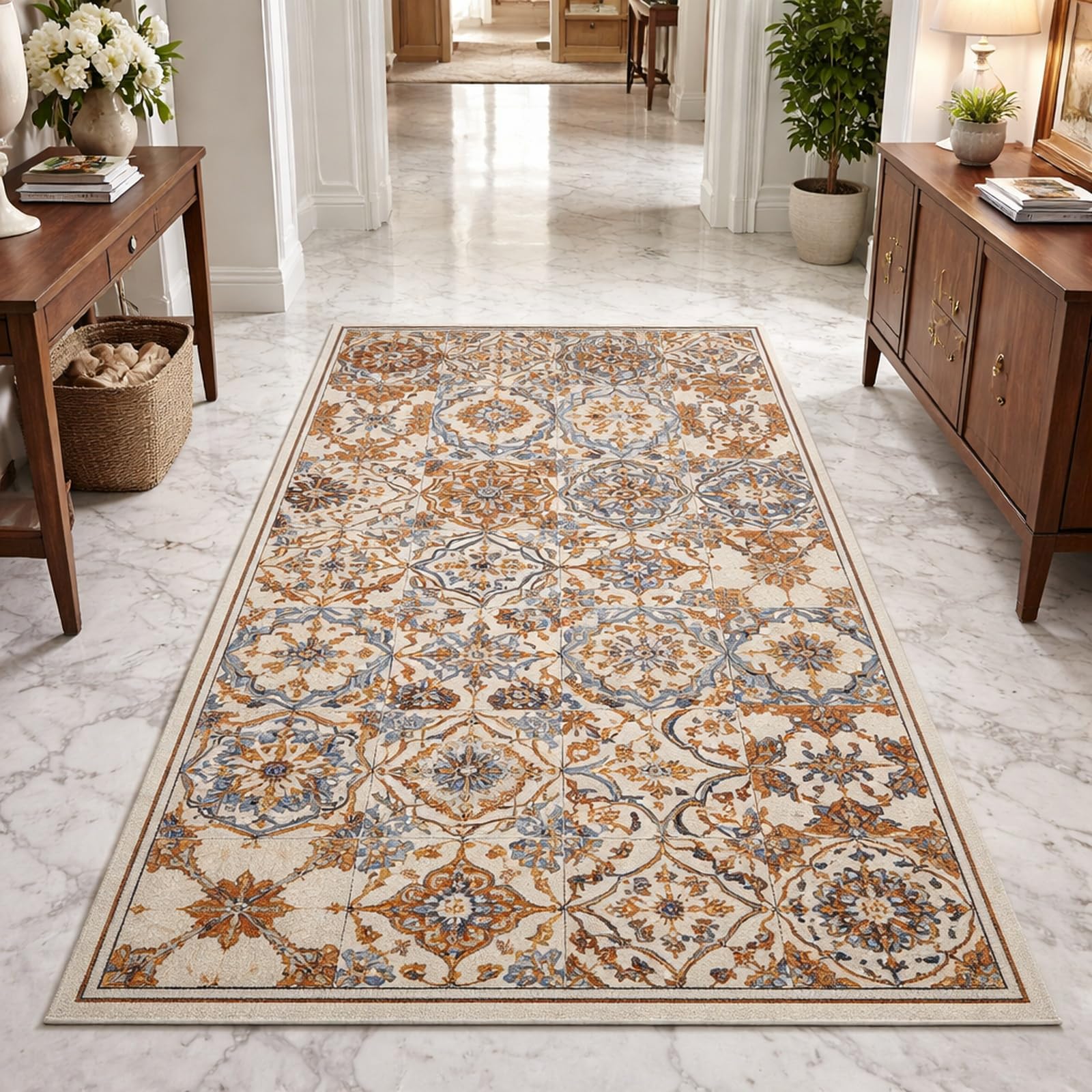 Tapis de salon oriental poils ras facile à nettoyer pour grands espaces et chambres d'enfants