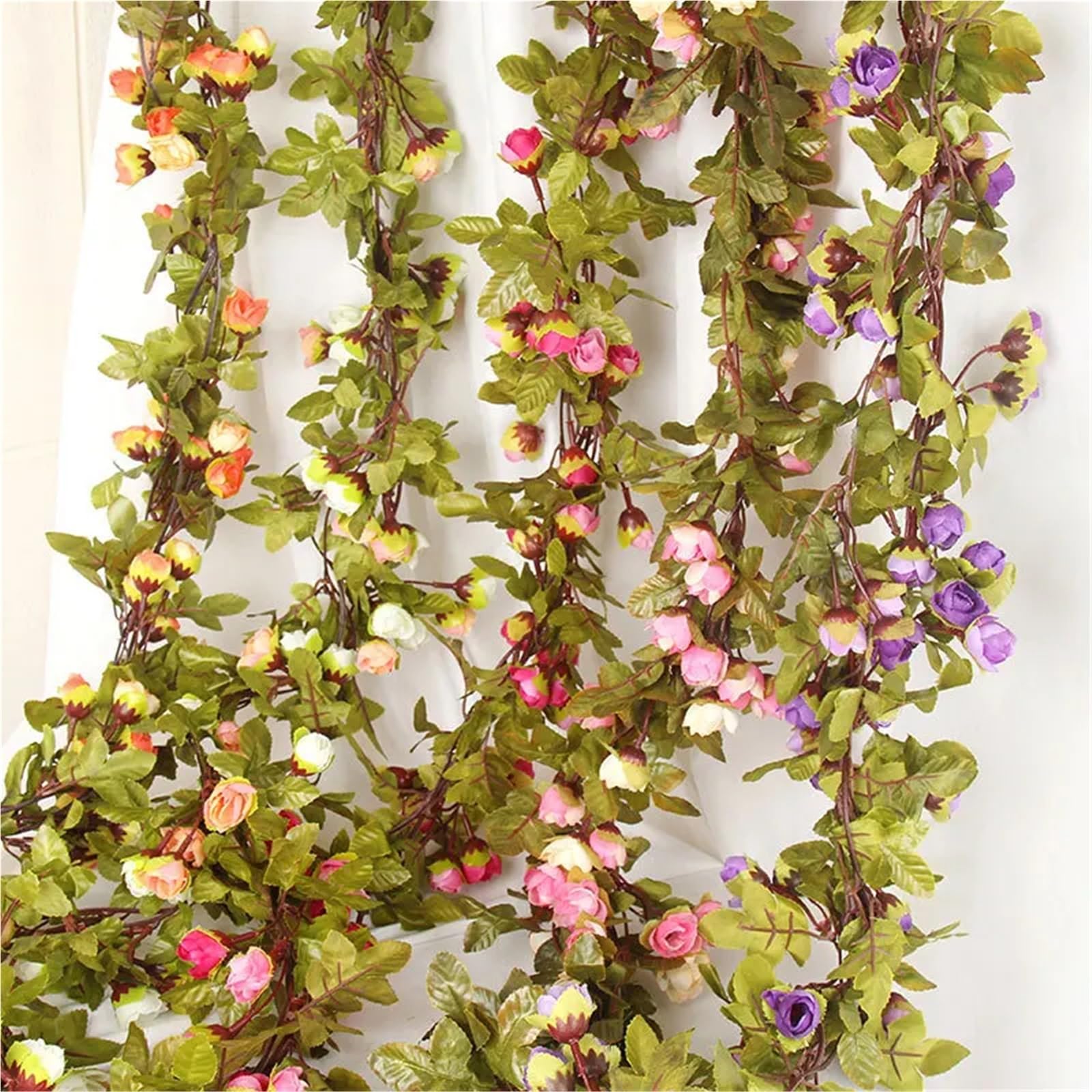 220 cm Seidenrosen-Hochzeitsdekorationsrebe | Künstlicher Blumenbogen mit Wandgirlande aus grünen Blättern