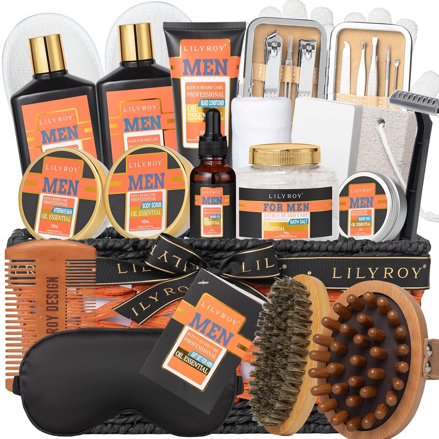 27 Pcs Bath and Body Gift Basket Set for Men -Spa Gift Set for Fathers Day with Shower Gel | Luxury Gifts Sets for Valentine’s Day, Christmas, Birthday Gifts, Gift Set for Men, Cologne Gift for Dad