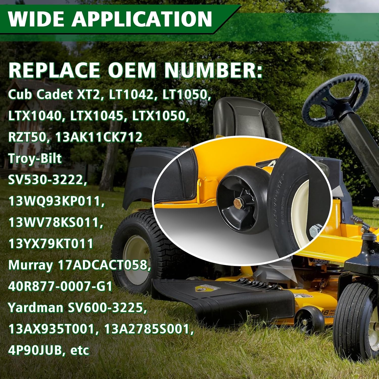 CheeMuii Mower Deck Gauge Wheels with Deck Brackets Kit 4 Pcs 5 Inch 734-04155 Deck Wheels with 2 Pack 525509501 Deck Wheel Brackets Fit for 42 inch Deck