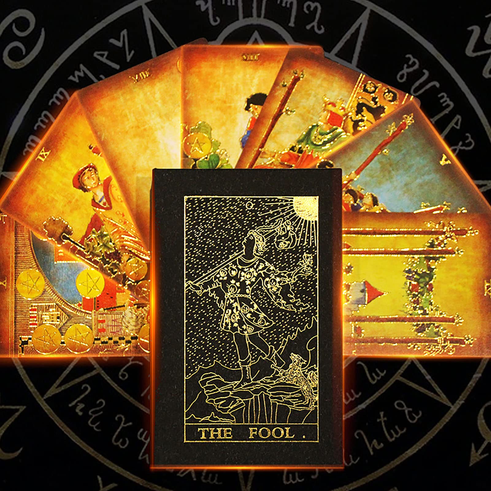 Juego de Cartas de Tarot con Instrucciones en Inglés, Juego de Adivinación de Cartas de Tarot para Lectores Expertos Principiantes,Oro