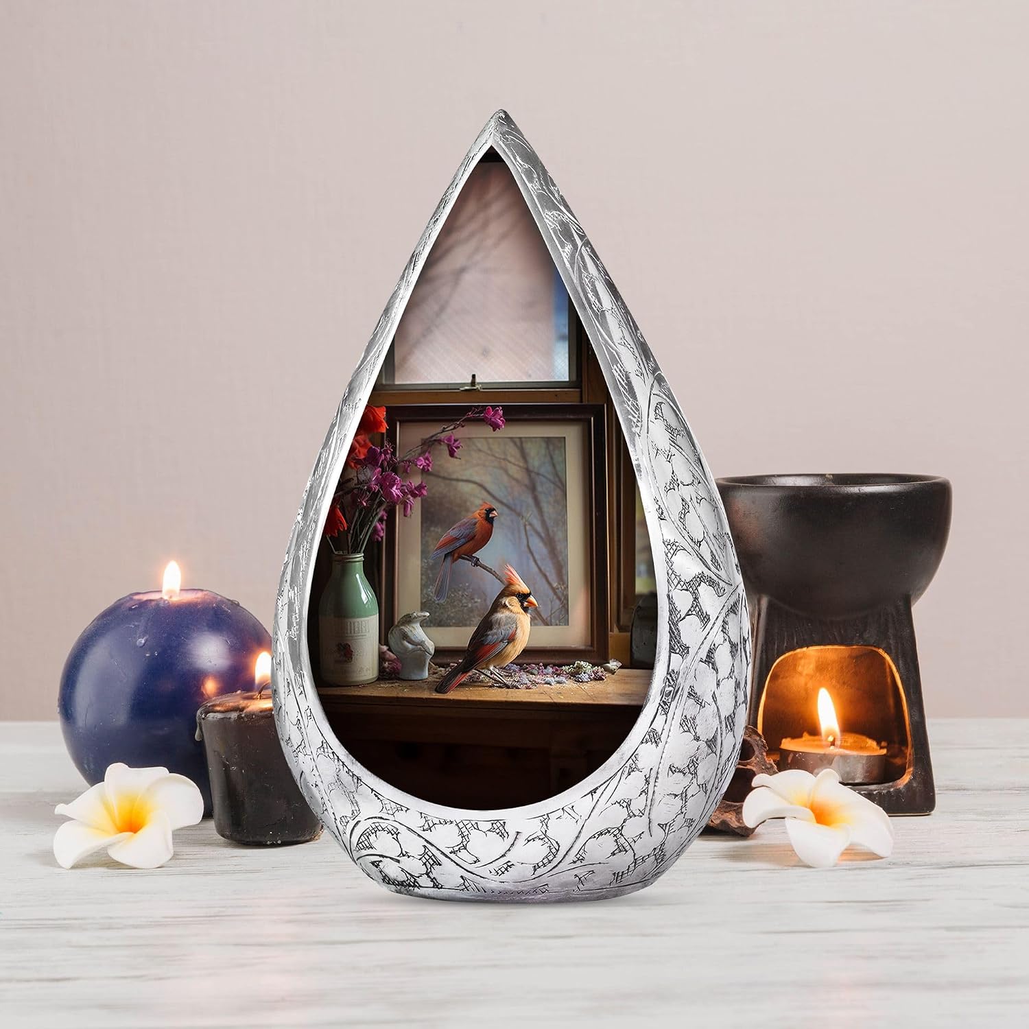 Cardinal Bird Funeral Urn for Ashes Adult Male & Female - Drop Large Cremation Burial Urns for Human Ashes - Handcrafted Memorial Gifts for Family - Home Décor Cremains Holder (10 Inch)