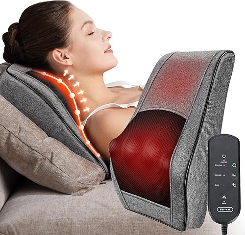 Boriwat Masajeador de espalda con calor, masajeador de cuello para aliviar el dolor de tejido profundo, almohada de masaje 3D para espalda, cuello,