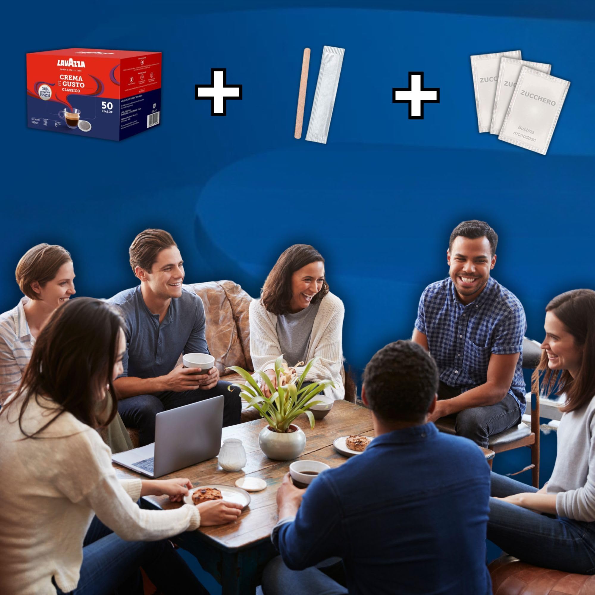 Kit de 50 cápsulas Lavazza crema y sabor + 50 paletas de café + 50 bolsitas de azúcar - Café dulce sabor ofrecido