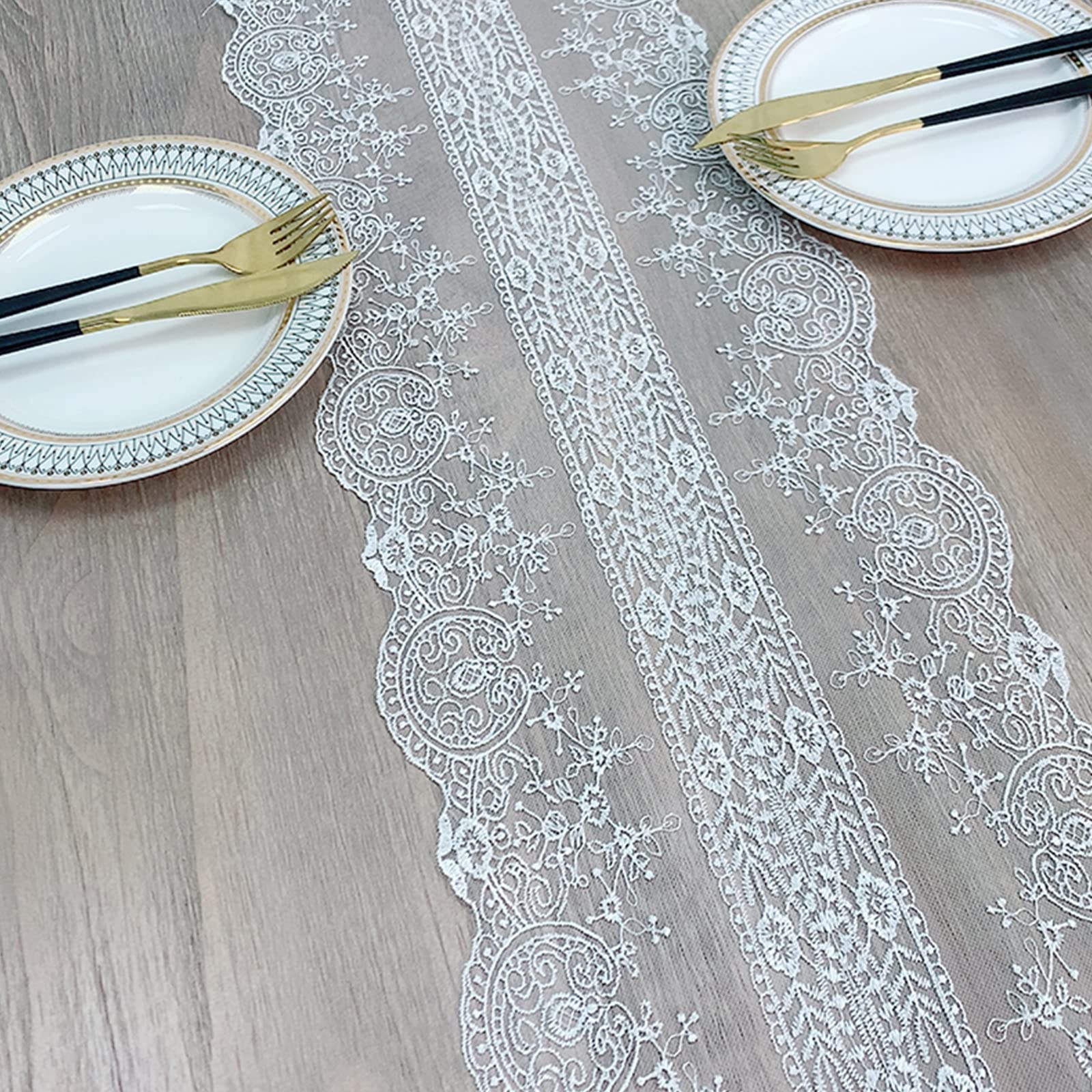 Chemin De Table Dentelle En Blanc Pur (30 Cm X 20 M), Tendre Chemin De Table, Décoration De