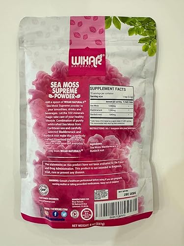 Miniatura 11 de Wixar Wildcrafted - Polvo de musgo marino (8 onzas) - Musgo marino irlandés natural y vejiga con polvo de bardana - Apoyo para la tiroides, piel