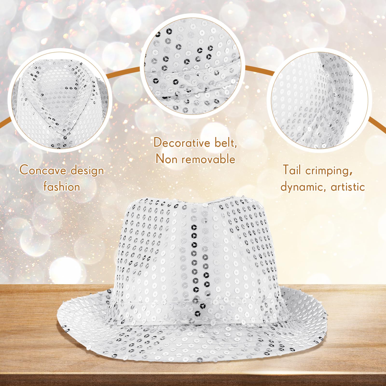 Janmercy Lot de 12 chapeaux occidentaux à paillettes de couleur unie pour danse rétro disco unisexe pour accessoires de fête