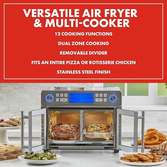 Emeril Lagasse Dual Zone 360 Air Fryer Oven Combo with French Door, 25 QT Extra Large, Cook Two Foods in Different Ways, Up to 60% Faster from Frozen to Finish