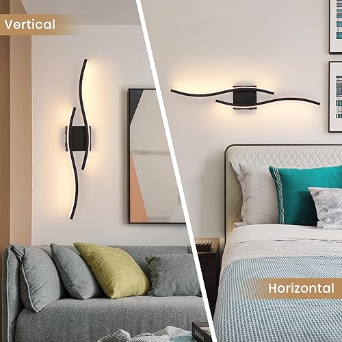 Miniatura 8 de Juego de dos apliques de pared LED modernos, juego de 2 apliques de pared con batería y temporizador, lámpara de pared negra con control remoto,