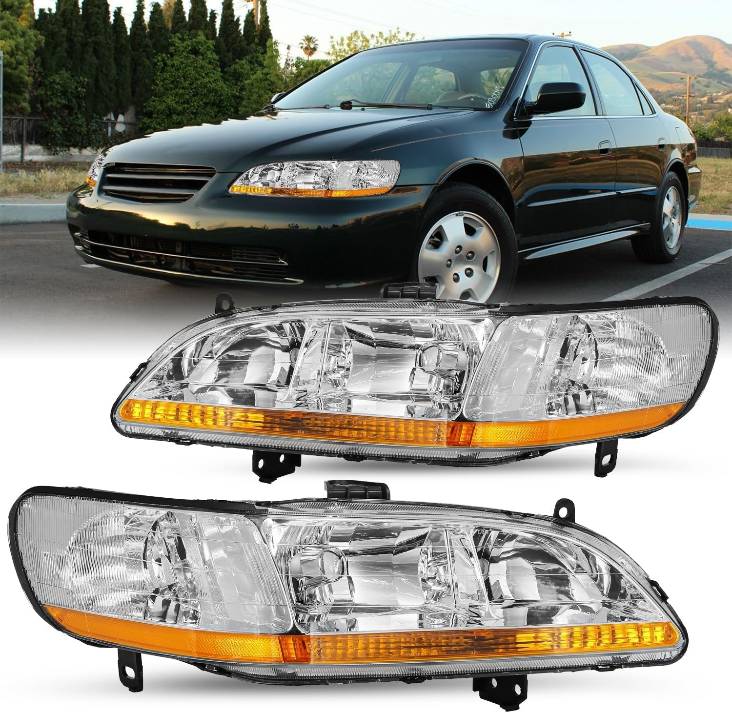 JSBOYAT Headlight Assembly Replacement for 1998-2002 Honda Accord Driver and Passenger Side