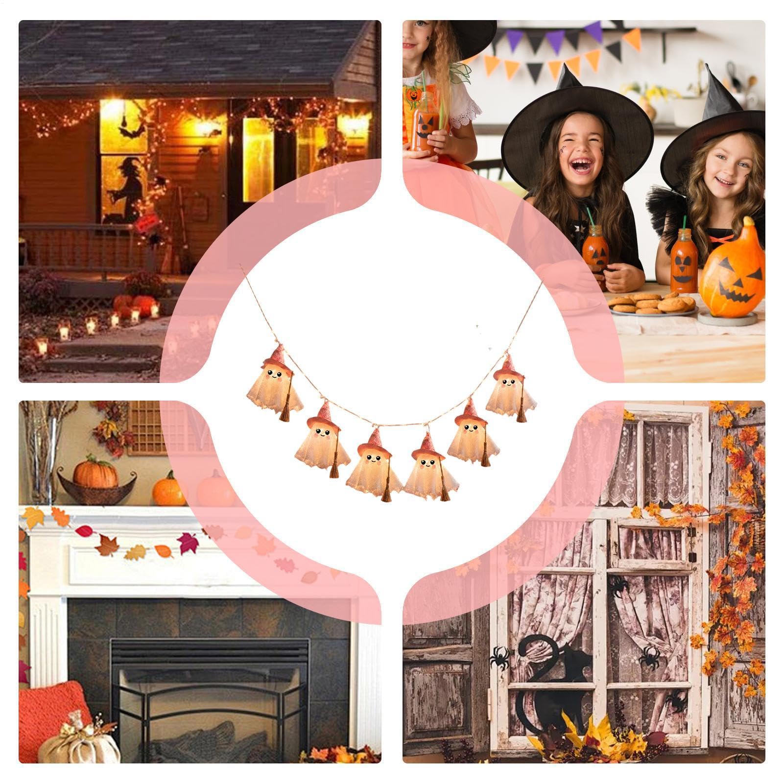 Światełka łańcuchowe na Halloween 181,9 cm straszny baner świetlny z duchem