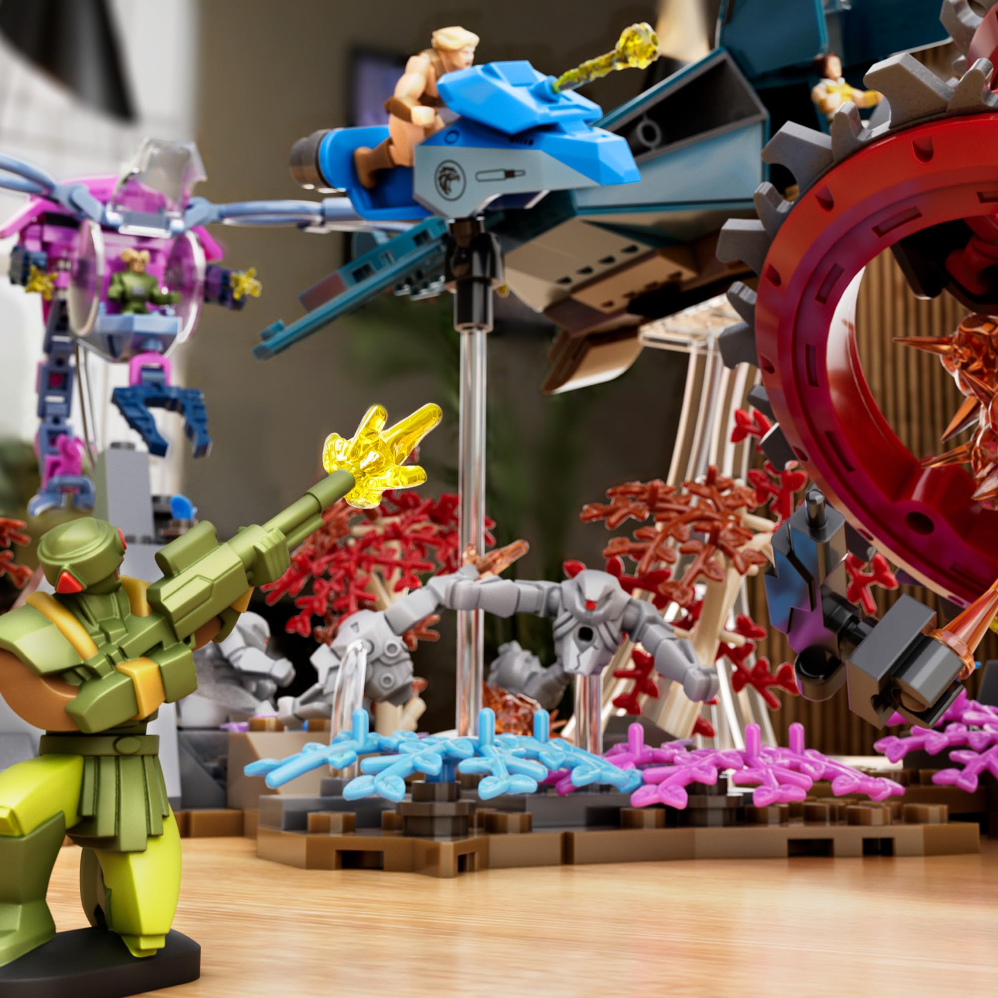 Mattel Brick Shop Masters of the Universe Eternia Luftkampf | Bauset mit 411 Teilen und 10 Figuren, Spezialeffekt-Teile, für Erwachsene Sammler und Kinder ab 13 Jahren, JNF83