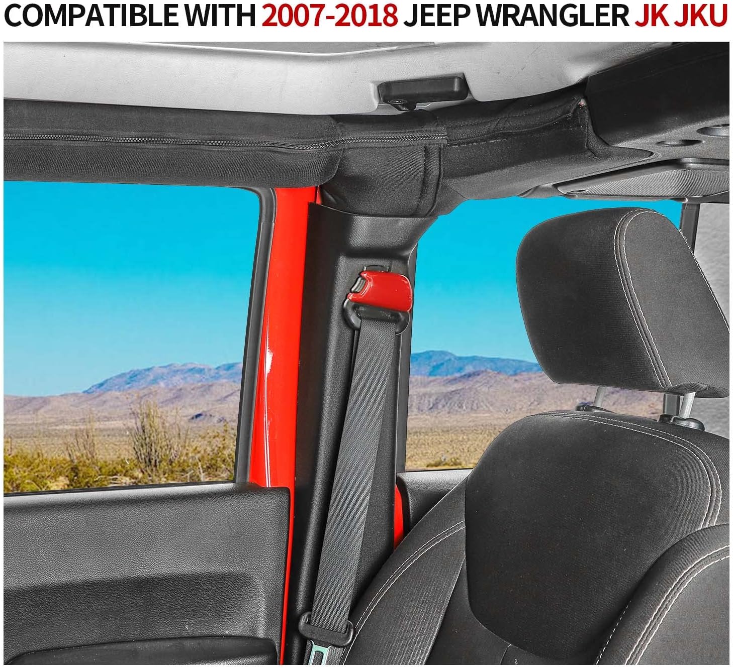 Voodonala Seat Safety Belt Buckle Cover Trim Compatible with Jeep Wrangler JK JKU 2007-2018 (Red)