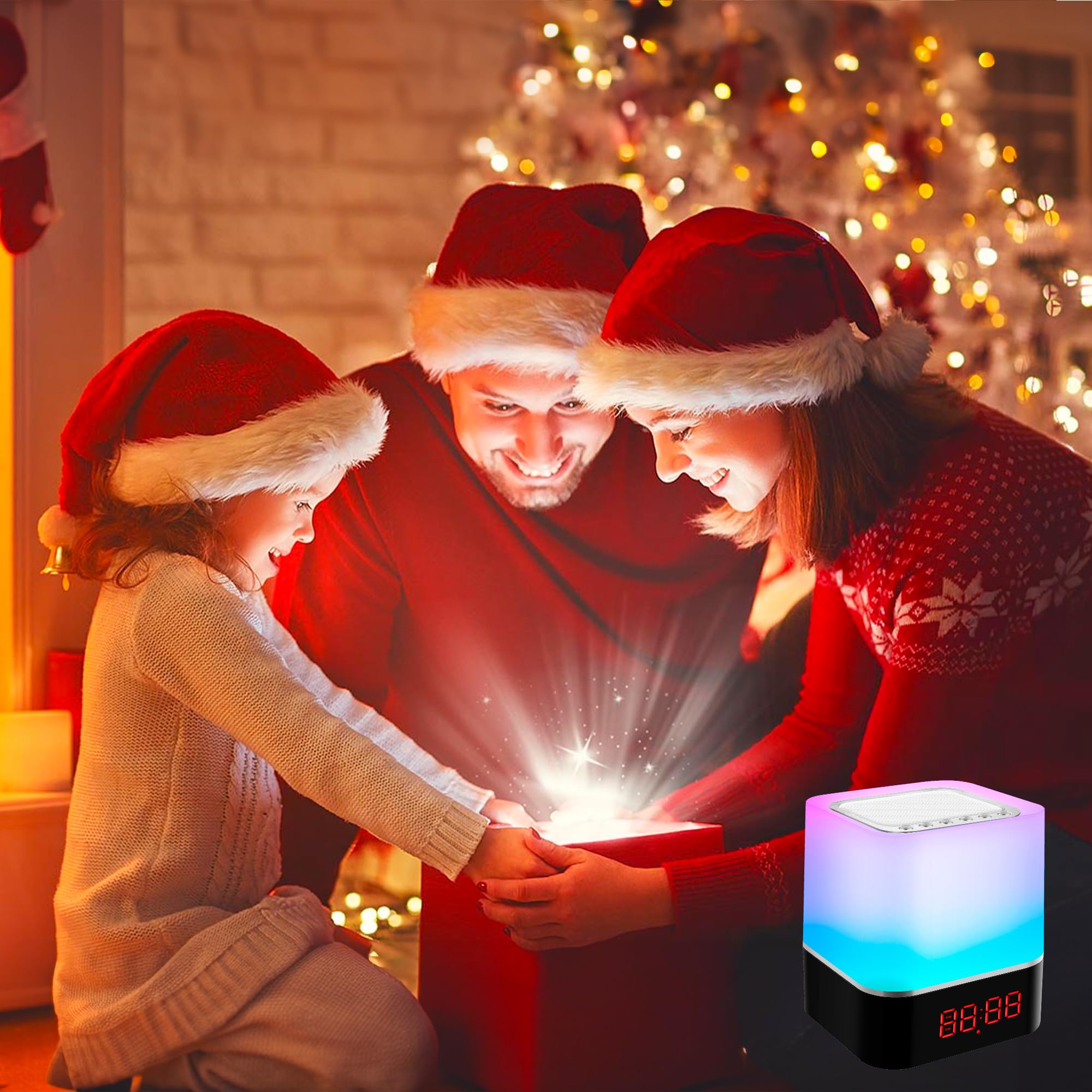 Głośnik Bluetooth 5 w 1 ze światłem, budzik świetlny RGB, zmiana kolorów, lampka nocna, dotykowa, ściemniana, budzik cyfrowy z USB, zestaw głośnomówiący, odtwarzacz MP3, fajne rzeczy dla