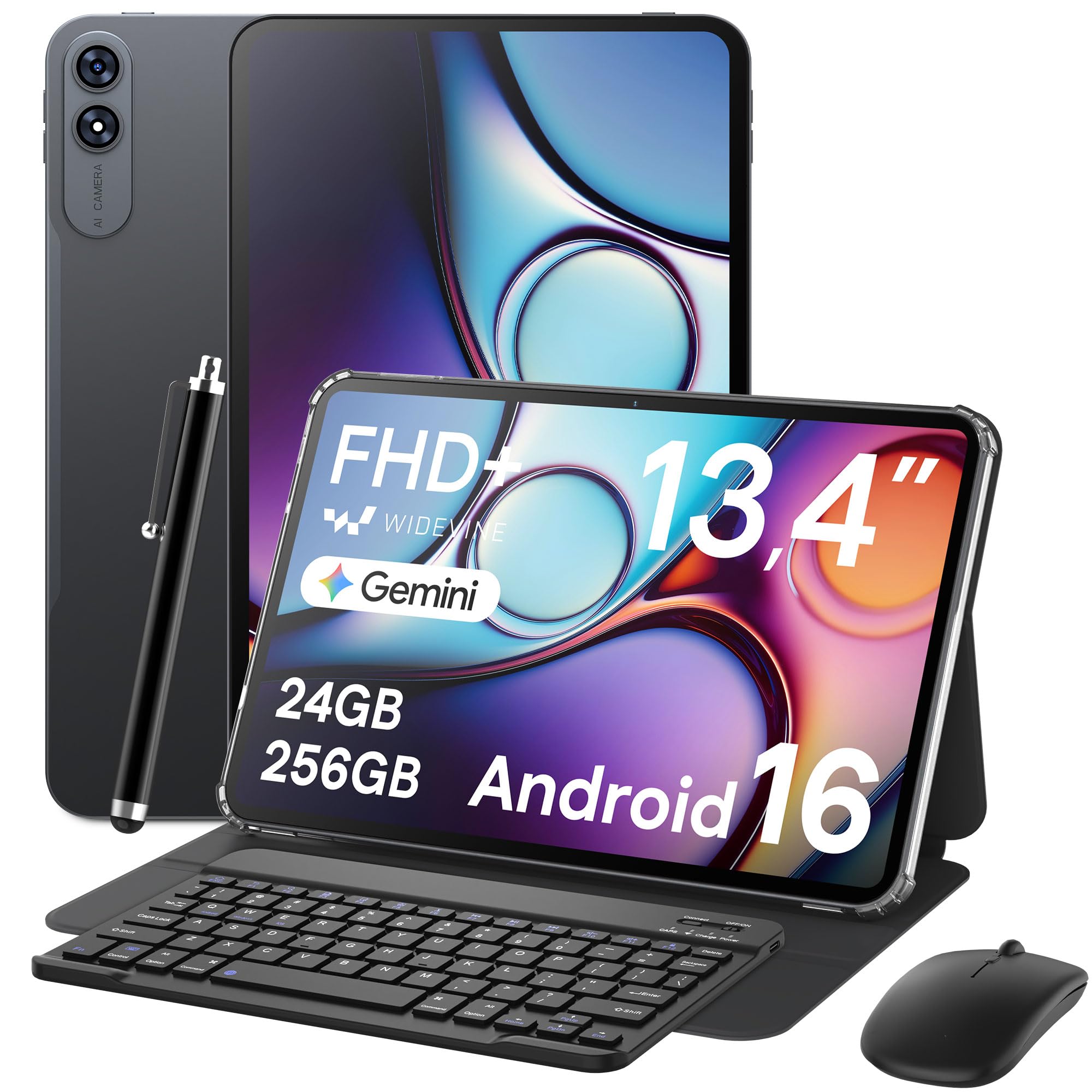 TABWEE Tablet 13,4 Pollici con Tastiera, Android 16, 24GB+256GB | Dallo studio allo smart working senza pause: 120Hz, mouse, penna e batteria da 10000mAh seguono ogni idea e progetto.
