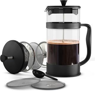 Utopia Kitchen - French Press Coffee Maker, Espresso Tea and Coffee Maker with Triple Filters 34 Ounce, Stainless Steel Plunger and Heat Resistant Borosilicate Glass - Black
