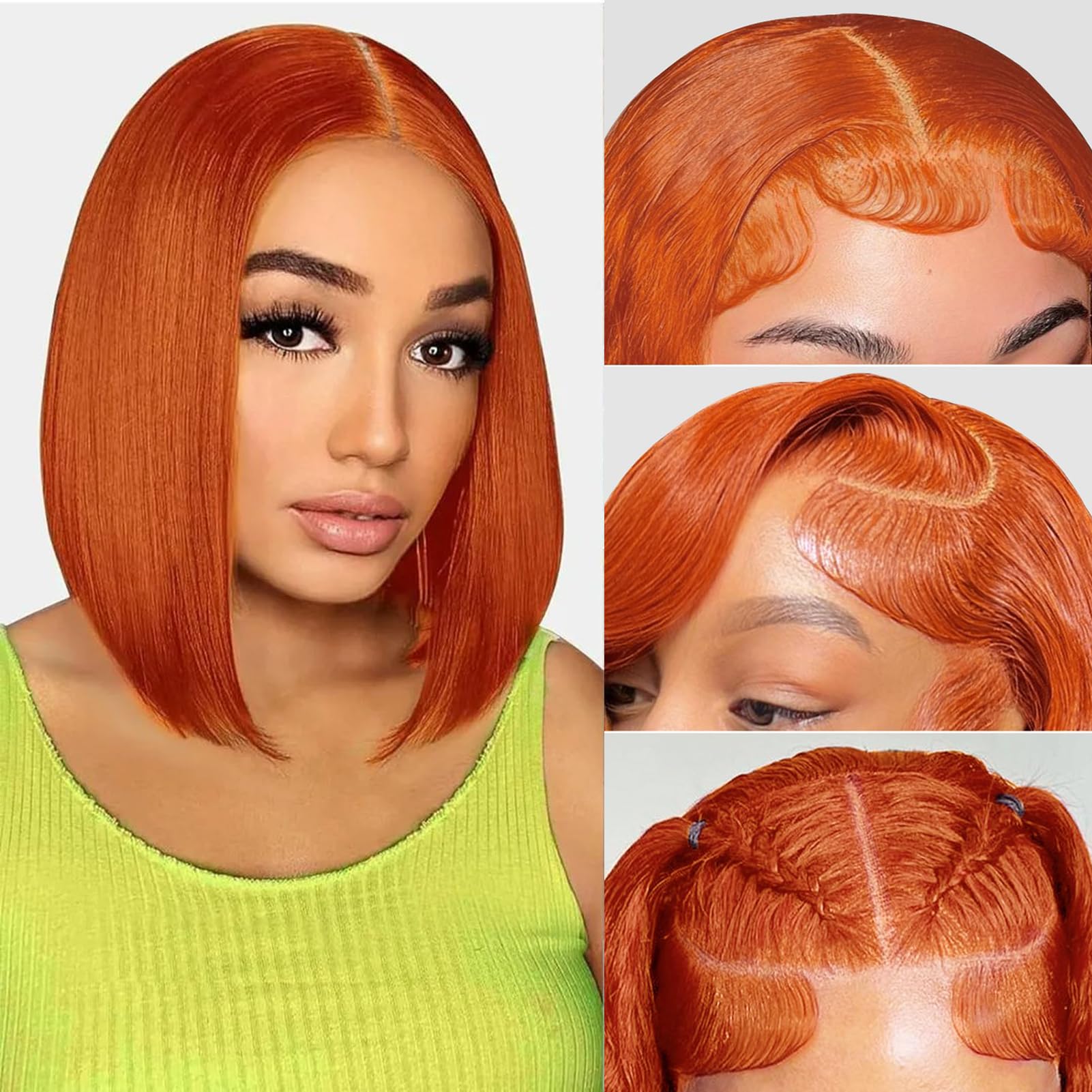 Ginger Short Bob Lace Front Wigs 100% Human Hair