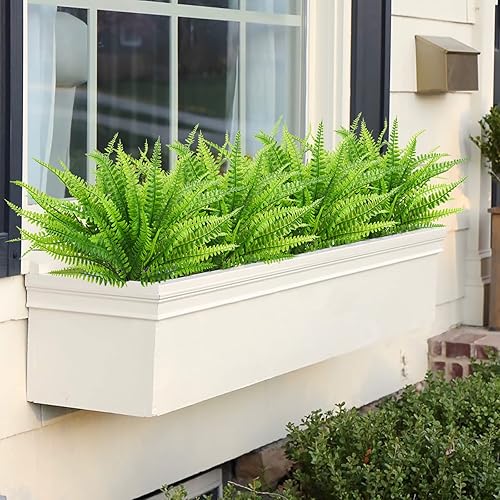 Miniatura 4 de Uieke 24 helechos artificiales para exteriores, plantas falsas de helecho de Boston vegetación al aire libre, arbustos resistentes a los rayos UV,