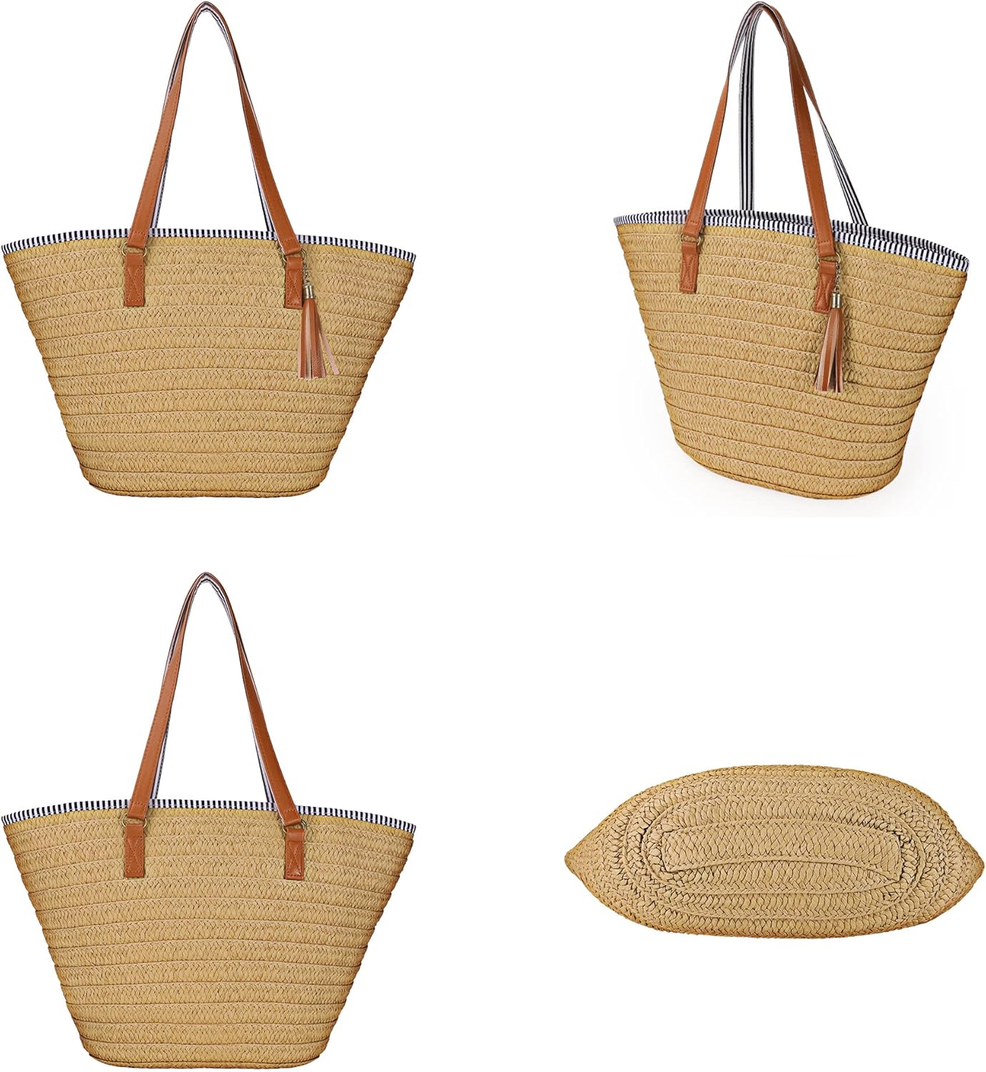 Womens Large Straw Shoulder Bag Beach Tote Handbag Purse with Tassel for Summer - Image 4