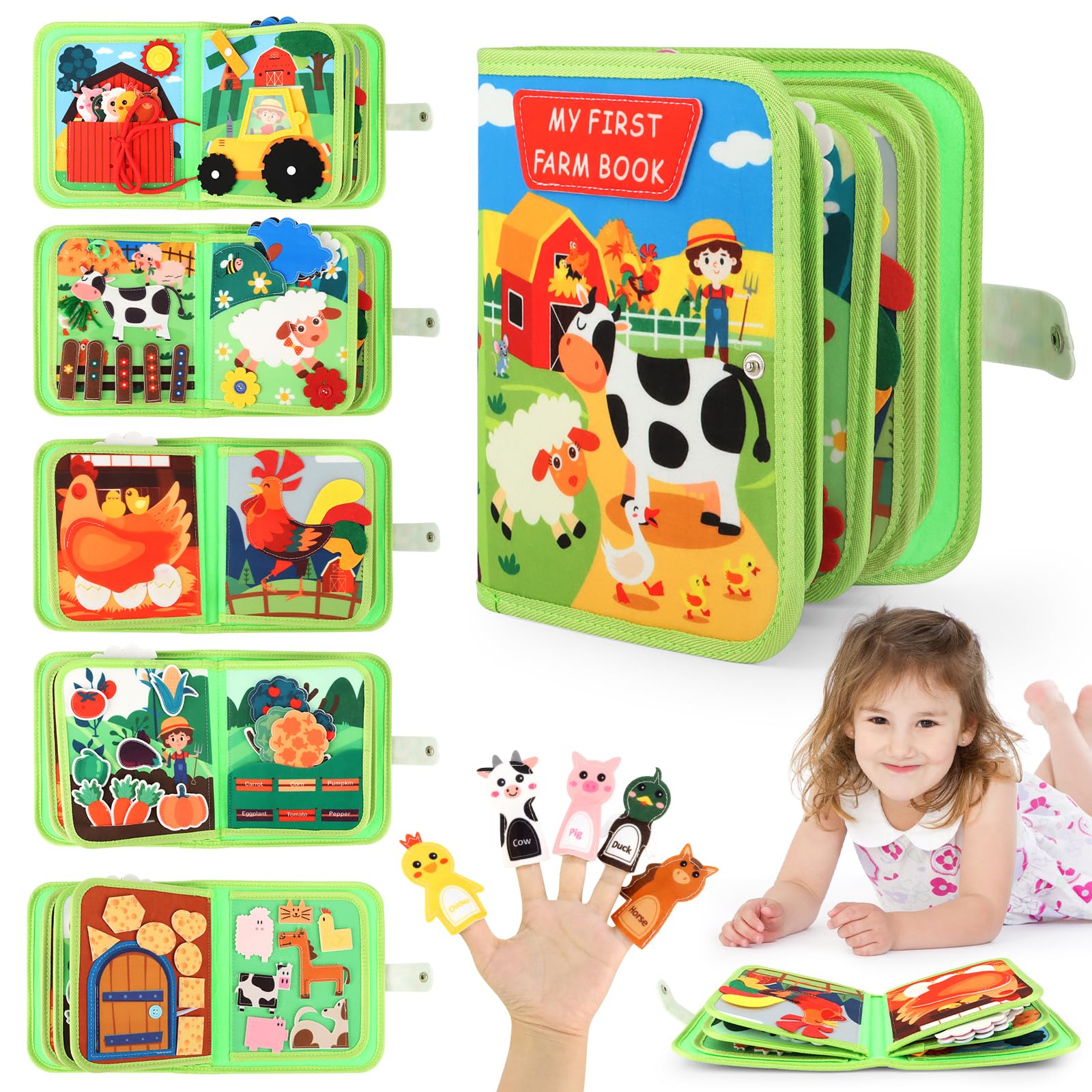 TOSAVGA Juguetes Montessori 1 año, 20 en 1 Busy Board Libro Montessori Interactivo Sensoriales Juguetes para Niños 1 2 3 4 años, Juegos Educativos Niños 1 2 3 Años, 10 Páginas Animales Granja
