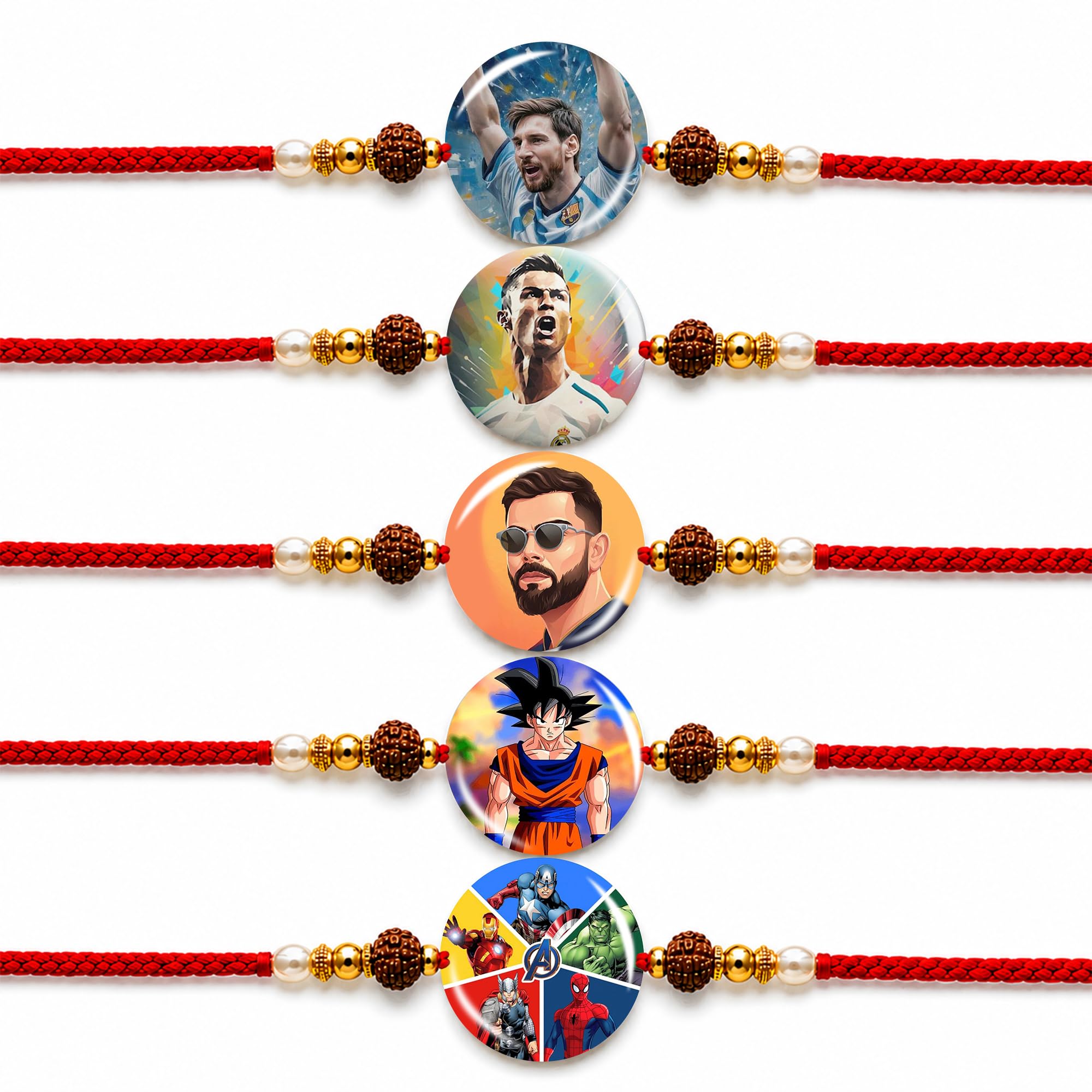 Premium Designer Resin Rakhi Set of 5 for Brother | Sports Inspired Anime Inspired Hero Inspired Cartoon Style Rakhi | Handmade Rudraksha Beads Raksha Bandhan Thread for Boys Kids Brothers Gift-image-16