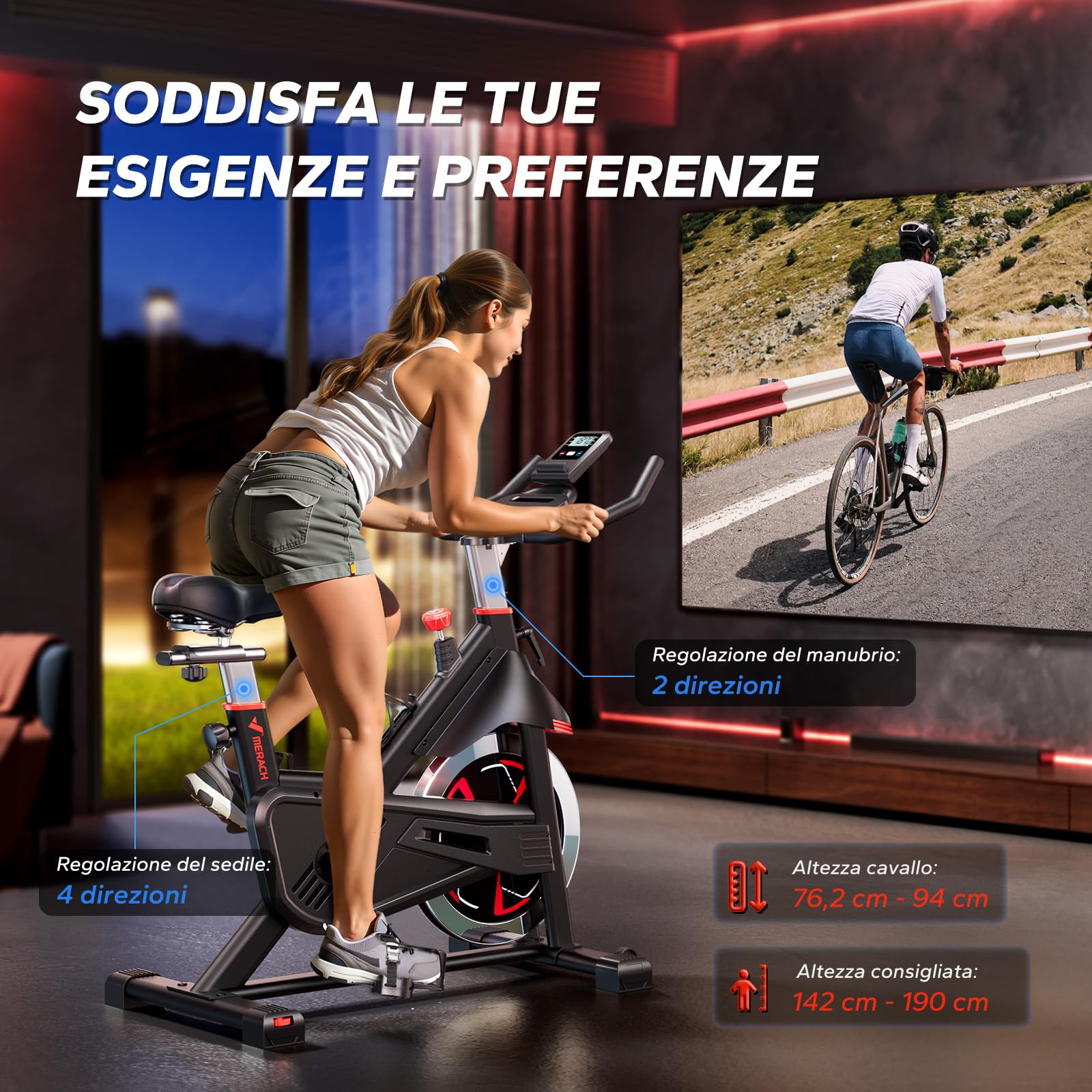 MERACH Cyclette da Casa con Resistenza Magnetica, Bicicletta da Appartamento Silenziosa con Sella Confortevole Migliorata, Schermo LCD, Supporto Tablet, App Esclusiva, Ideale per Training Aerobico