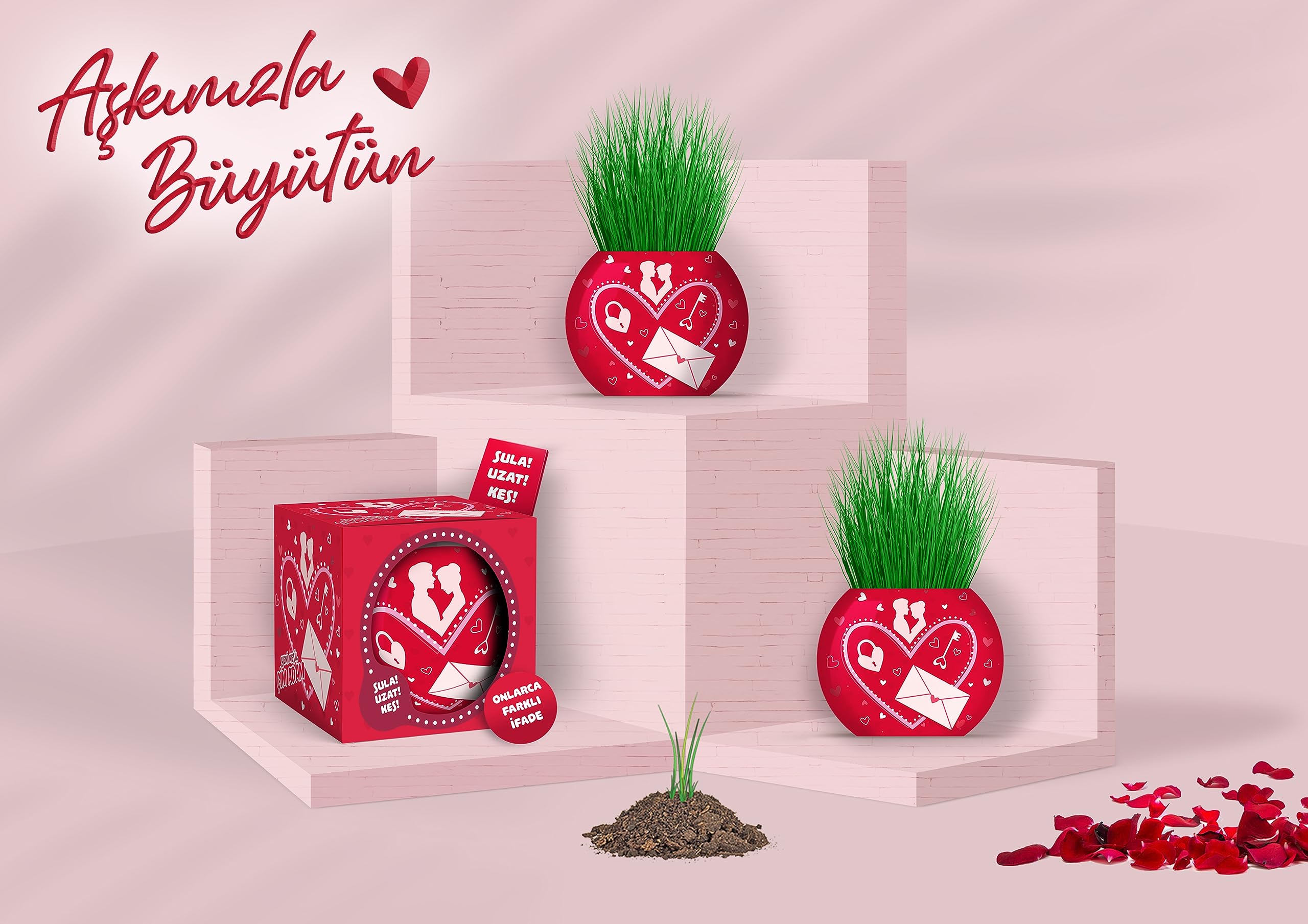 YUUP Aşk Temalı 6'lı Çim Adam Bitki Yetiştirme Seti – Romantik ve Eğlenceli Hediye