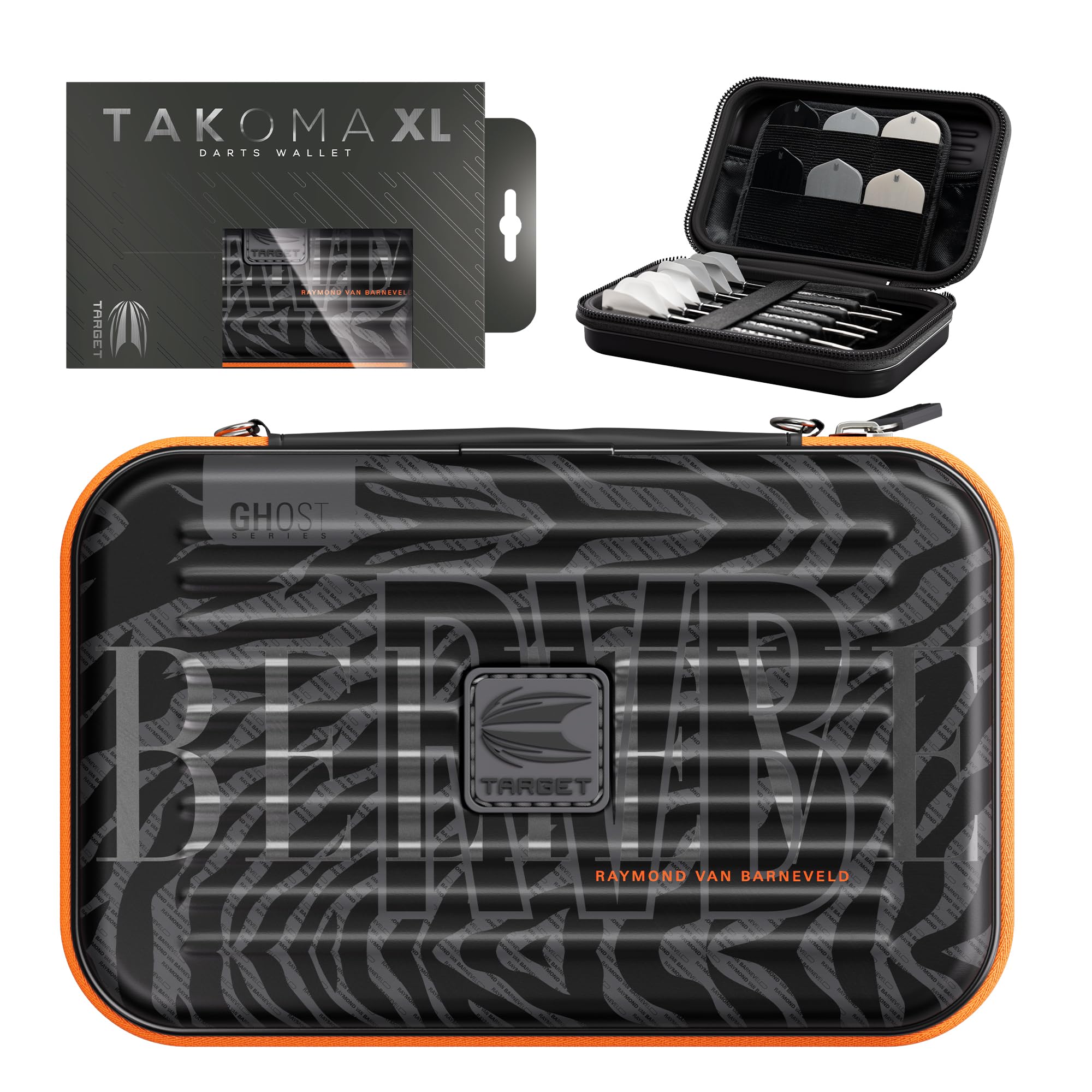 Target Darts Raymond Van Barneveld Ghost Series XL Takoma Wallet – Darts Case, Black/White Storage Cases, Zipper Dart Holder, Professional Accessories – Holds 6 Fully Assembled Darts