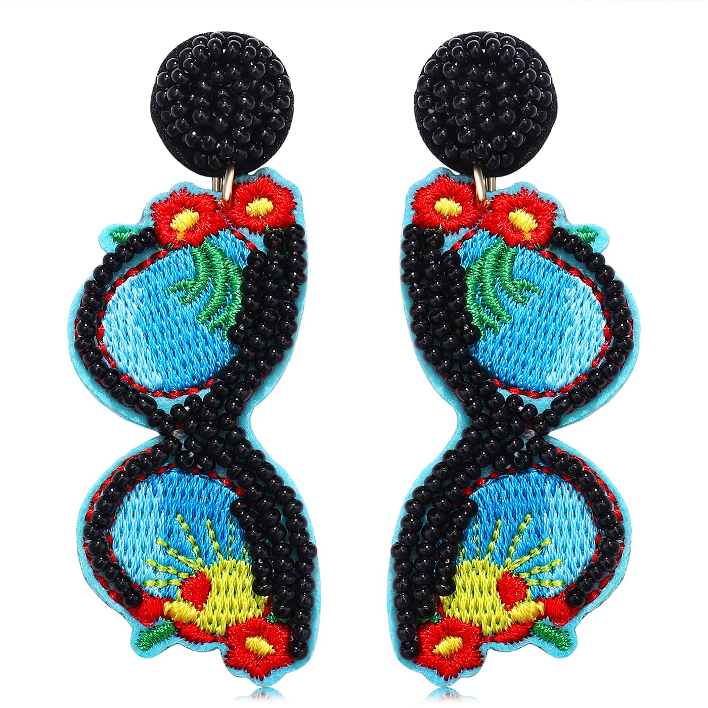 Beaded Earrings For Woman-Bohemian Cute Sunglasses Earring- Statement Handmade Beaded Drop Dangle Earring-Summer Beach Tropical Vacation Earrings