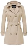 CREATMO US Women's Trench Coat Double-Breasted Classic Lapel Overcoat Belted Slim Outerwear Coat with Detachable Hood