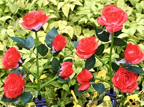 Miniatura 5 de FELISHINE Paquete de 2 luces solares para exteriores, 10 rosas grandes, luces LED solares realistas para jardín, impermeables, 7 luces solares que