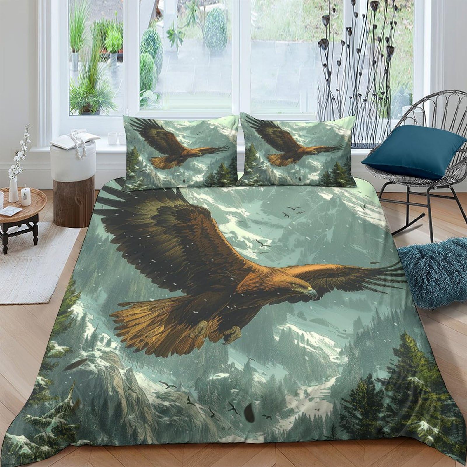 Housse de couette aigle 3D respirante et super douce en microfibre durable pour lit 200x200
