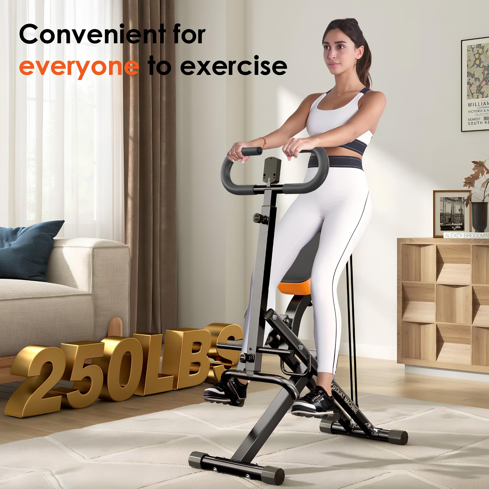 SogesHome Squat Machines & Rowing Machine, Foldable Full Body Workout Equipment, Row & Ride, 330 LBS Weight Capacity, Glute Trainer (Black Orange)