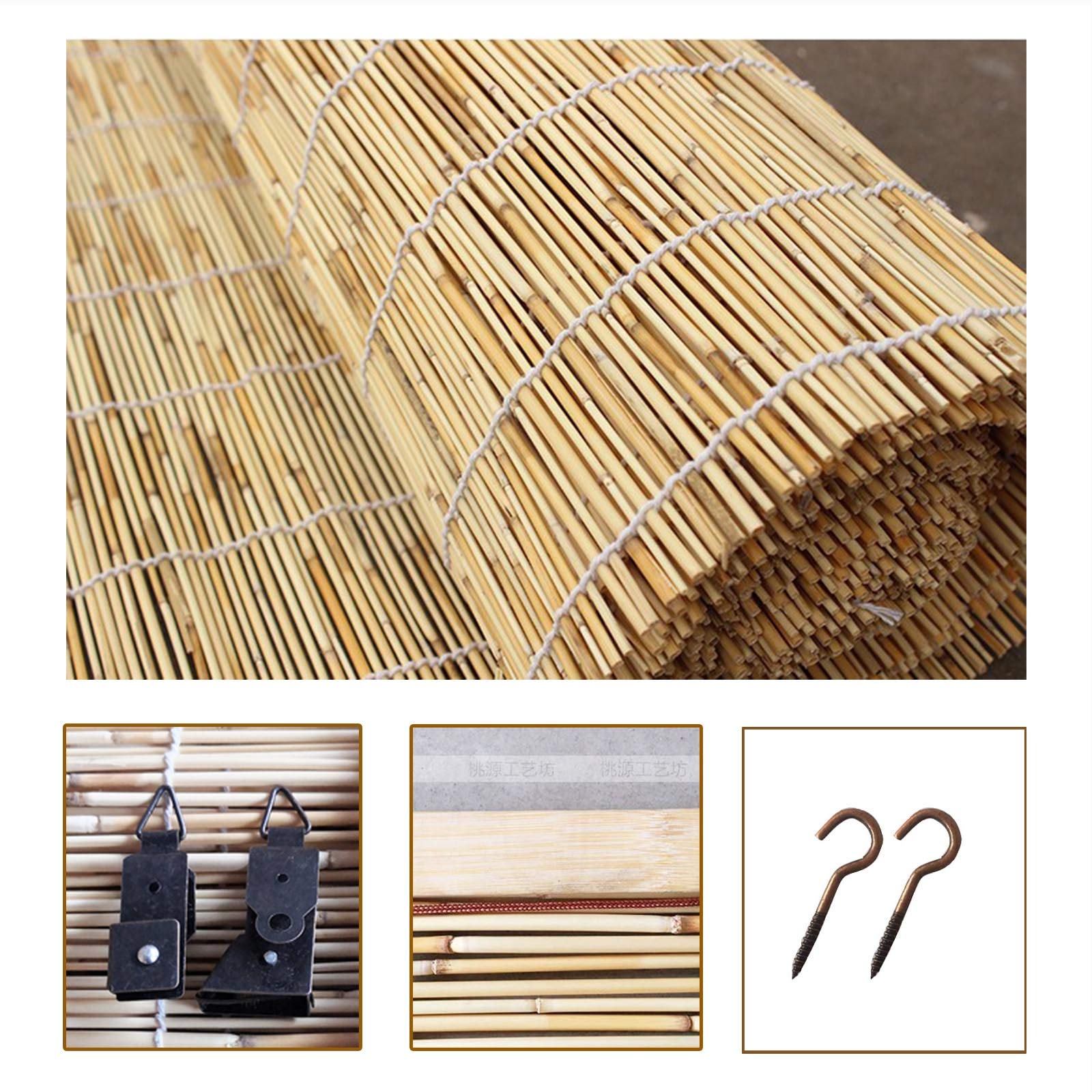 Rideau en roseau naturel tissé à la main pour fenêtres rétro imperméable en bambou avec paille sur mesure pour intérieur/extérieur/balcon 130 x 300 cm