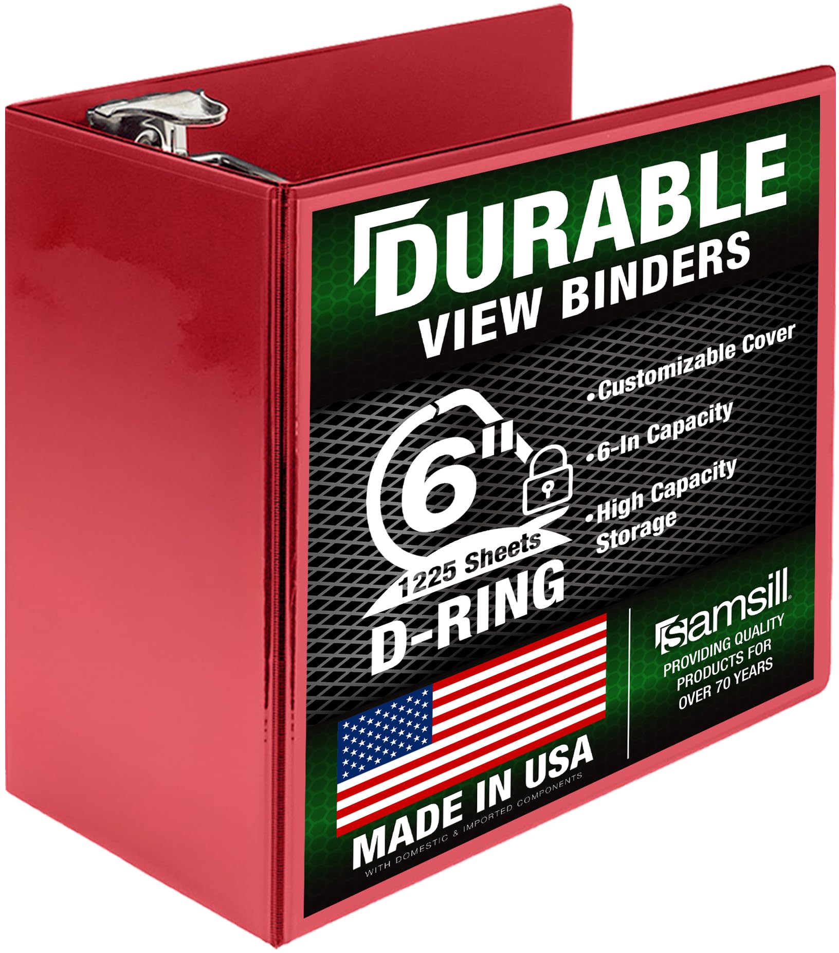Samsill Durable 6 inch 3 Ring Binder, Made in USA, Locking D Ring FSC 100% Recycled Chipboard, Red โ image 1