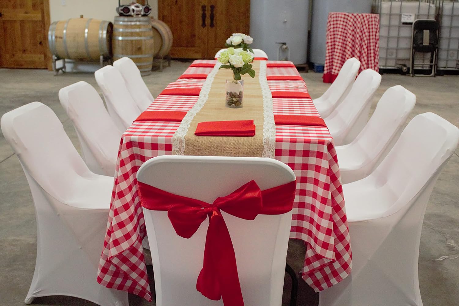 LTC LINENS 60 in. x 102 in. Red and White Checkered Rectangular Tablecloth - Red Gingham Table Cloth for 6 Feet Rectangle Table - Stain Resistant, Washable Fabric Plaid Table Cover for Picnic, Party - Image 6