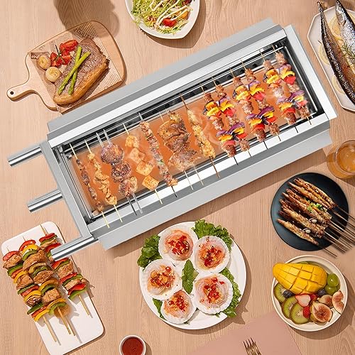 Miniatura 4 de DYRABREST Parrilla portátil de carbón de 2 niveles con asas antiquemaduras, área de parrilla de 17.72 x 5.71 pulgadas, parrilla compacta para