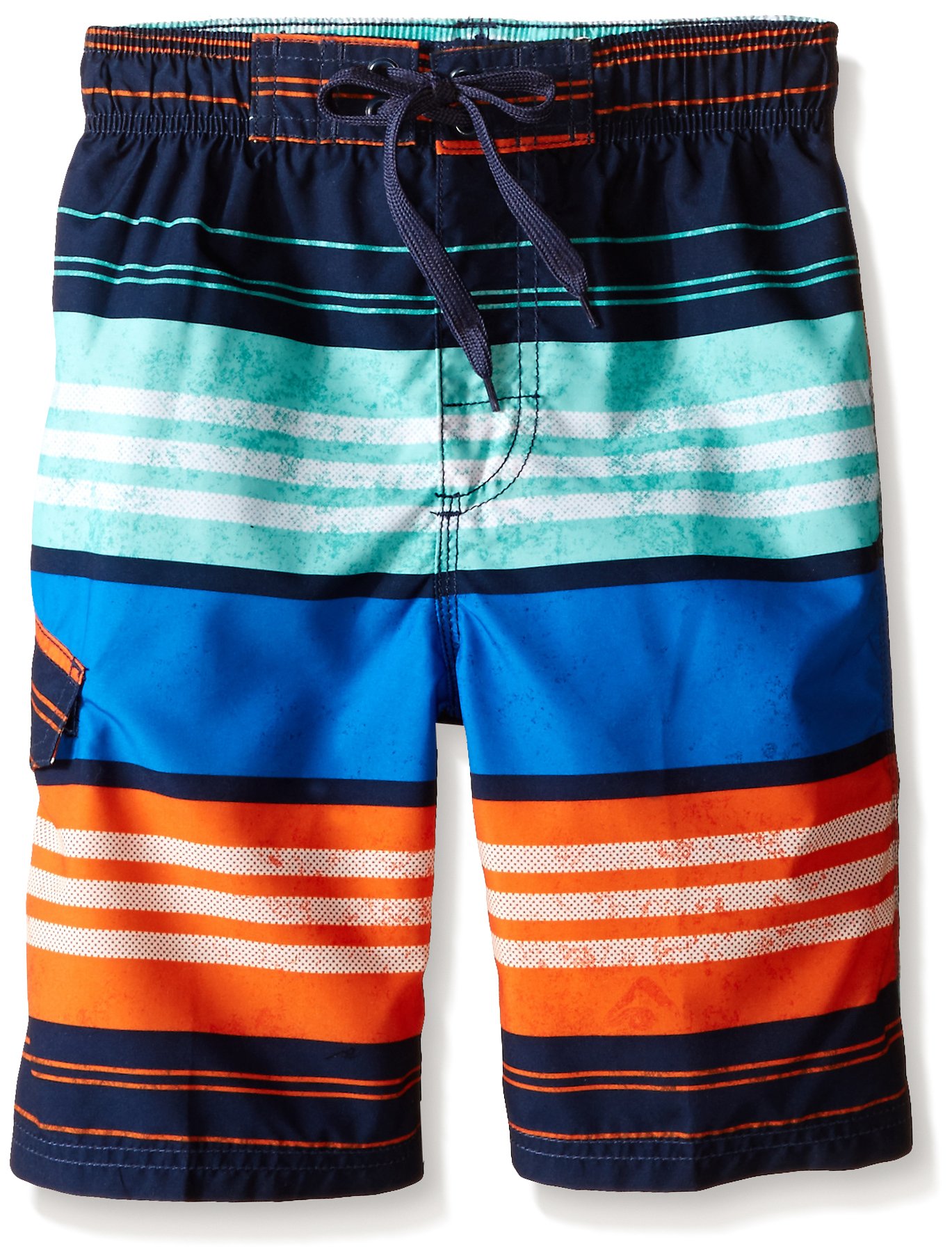 Big Boys' Halo Stripe Swim Trunk, Navy/Orange, Large (14/16)-image-23