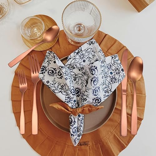 Miniatura 8 de Juego de cubiertos de acero inoxidable mate de oro rosa para 6 cubiertos modernos que incluye tenedores, cucharas, cuchillos para cocina y