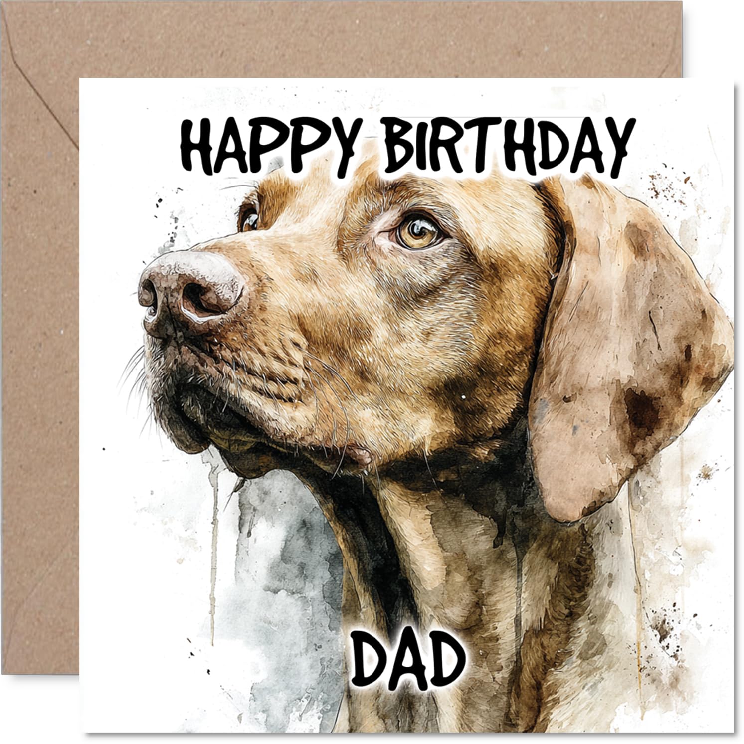 Dad Birthday Card - Hungarian Vizsla - Happy Birthday Card for Dad from Son Daughter, 145mm Dog Breeds Bday Greeting Cards