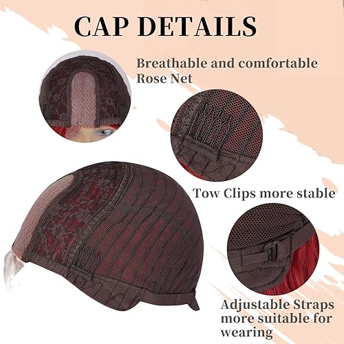 Miniatura 7 de AISI QUEENS Peluca roja larga ondulada roja para mujer, 24 pulgadas, cabello ondulado con raya en medio, resistente al calor, peluca rizada de fibra