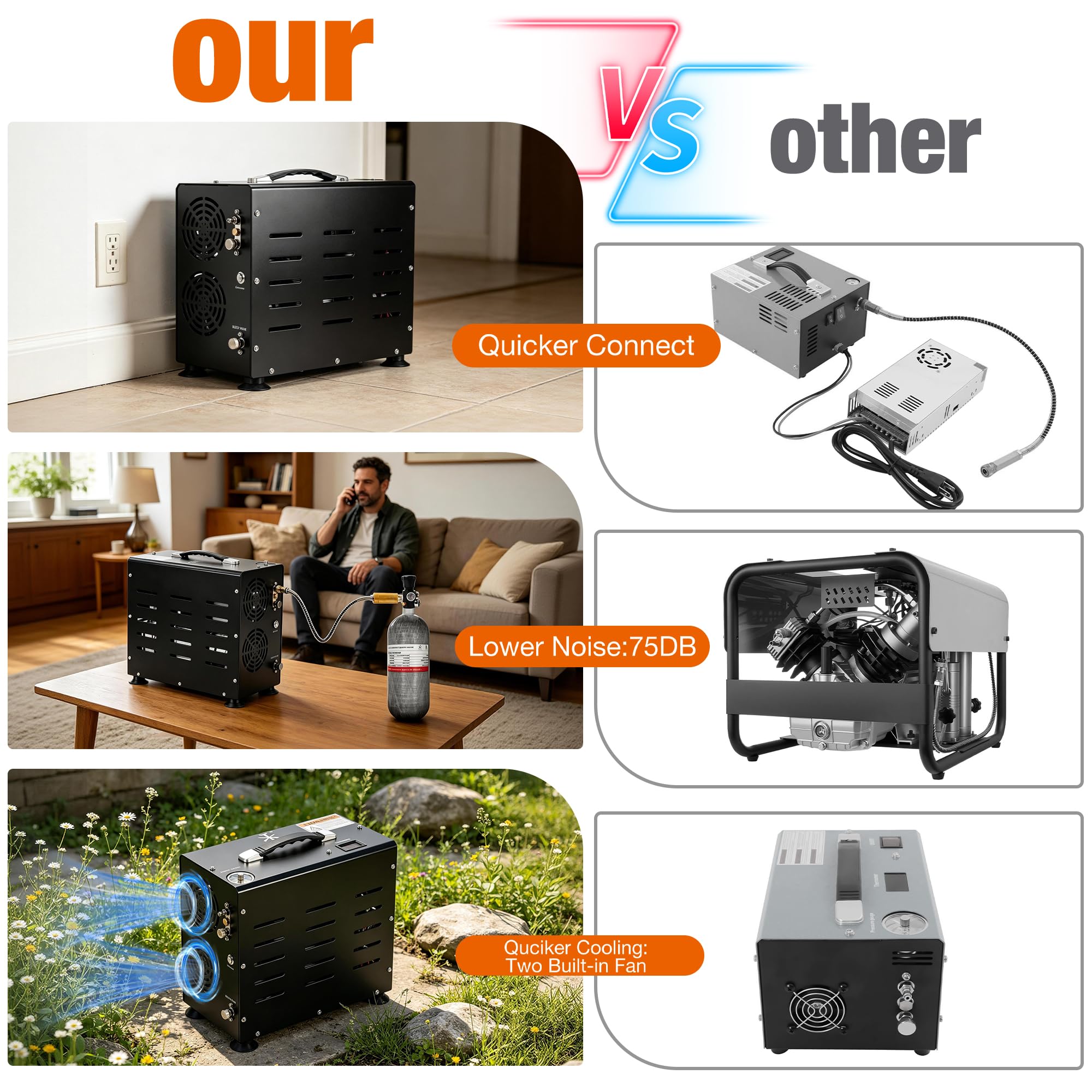TUXING Compresor de Aire PCP, 4500 PSI/30 MPa Compresor Portátil de Rifle de Aire PCP de Doble Cilindro de 800 W, Parada Automática | Bomba Compresora con Sistema de Refrigeración por Ventilador