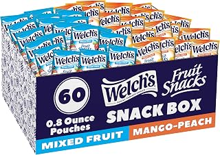Welch's Fruit Snacks, Mixed Fruit & Mango Peach Snack Box, Gluten Free, 0.8oz Snack Packs (Pack of 60)