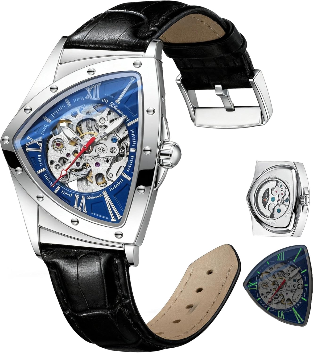 Automatic Triangle Mechanical Watches for Men Punk Rap Style Stainless Steel Luminous Life Waterproof Man Wrist Watch