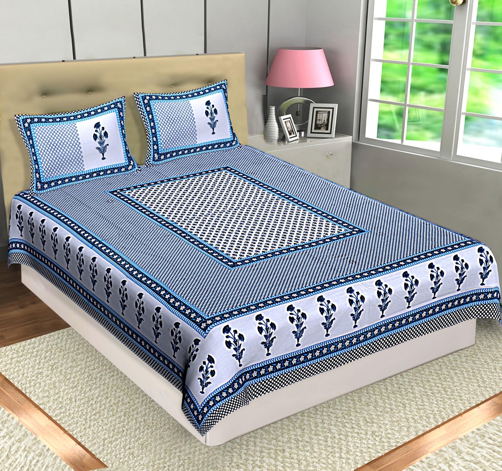 RajasthaniKart Pure Cotton 180 TC King Size BEDSHEET with 2 Pillow Cover - 90X108 (Suitable for King Size Bed Sheet or Double Bed, Blue) PSP 131 (B0CWD1JZXN) Amazon Price History, Amazon Price Tracker
