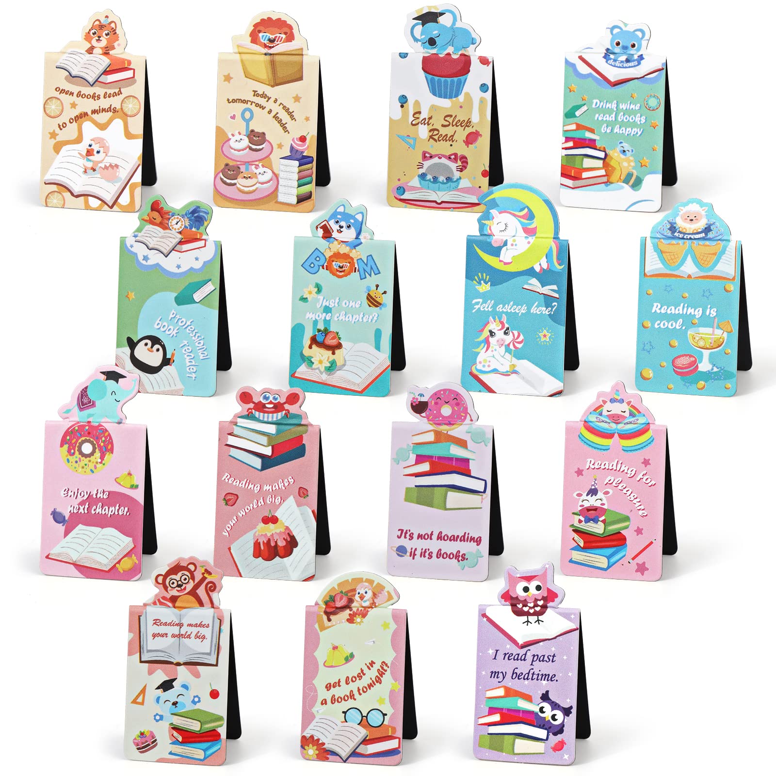MWOOT 30 Piezas Postre Marcapaginas Magnetico para Niños, Marca Paginas Dessert Magnetic Bookmarks Set, Lindo Animal Imán Marcadores Magnéticos para Estudiantes Escuela Profesores(15 Estilos,4.5x3CM)