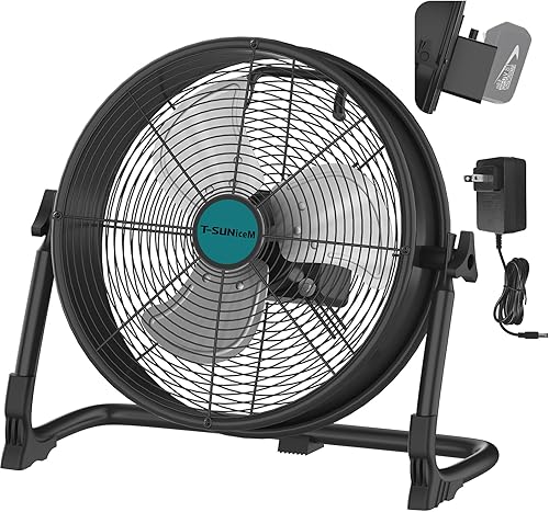 12" Battery Operated Floor Fan for Makita18V Battery, Portable Fan with AC Adapter and USB Output, Metal Industrial High Velocity, Stepless Speed