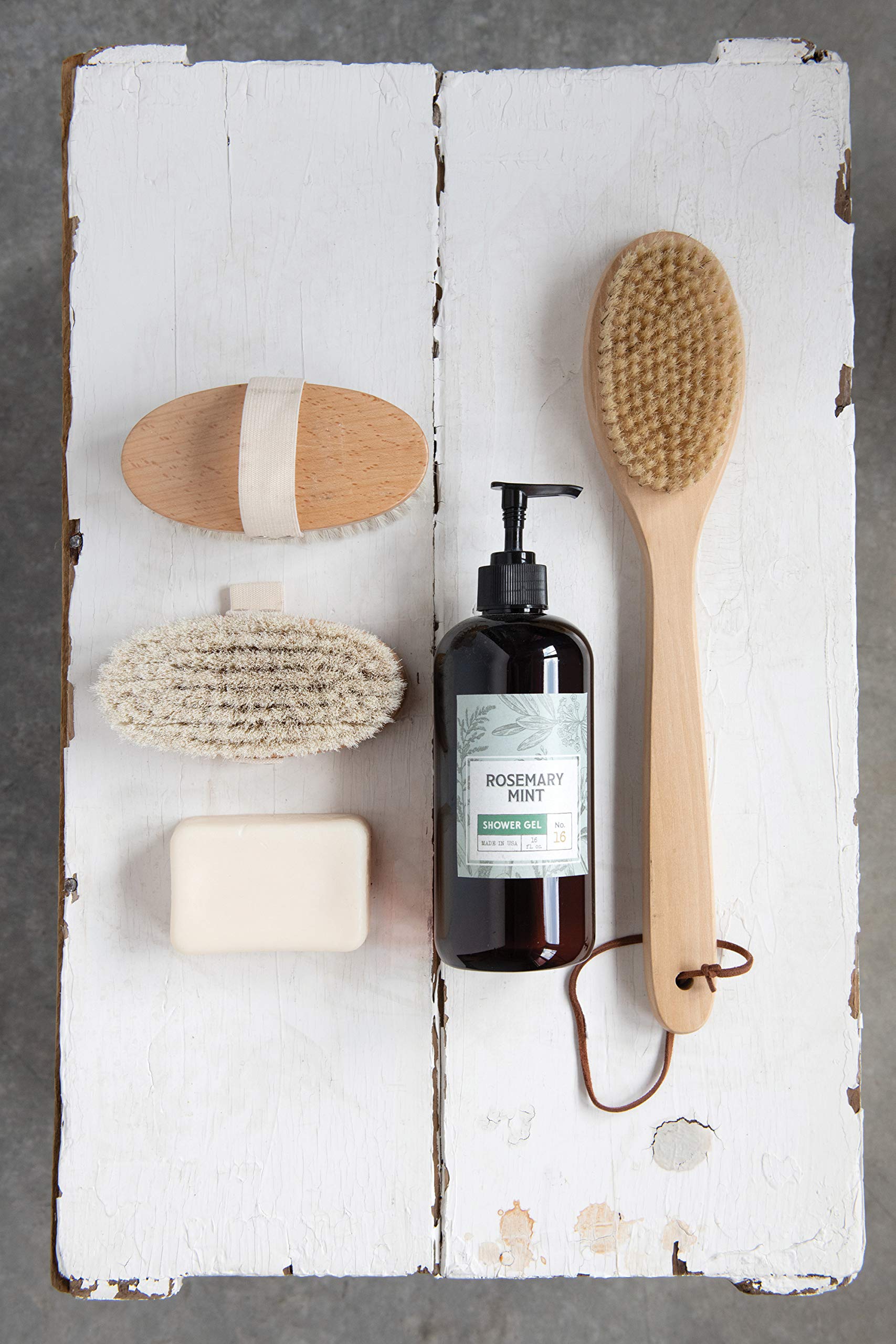 Creative Co-Op Beech Wood Bath Brush with Elastic Band & Metal Rivets