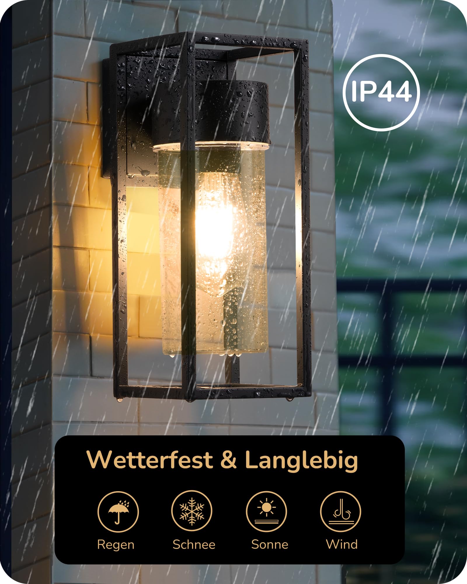 EDISHINE Wandleuchte Innen & Außen, E27, IP44 Wasserdicht, Schwarz, 2er Set