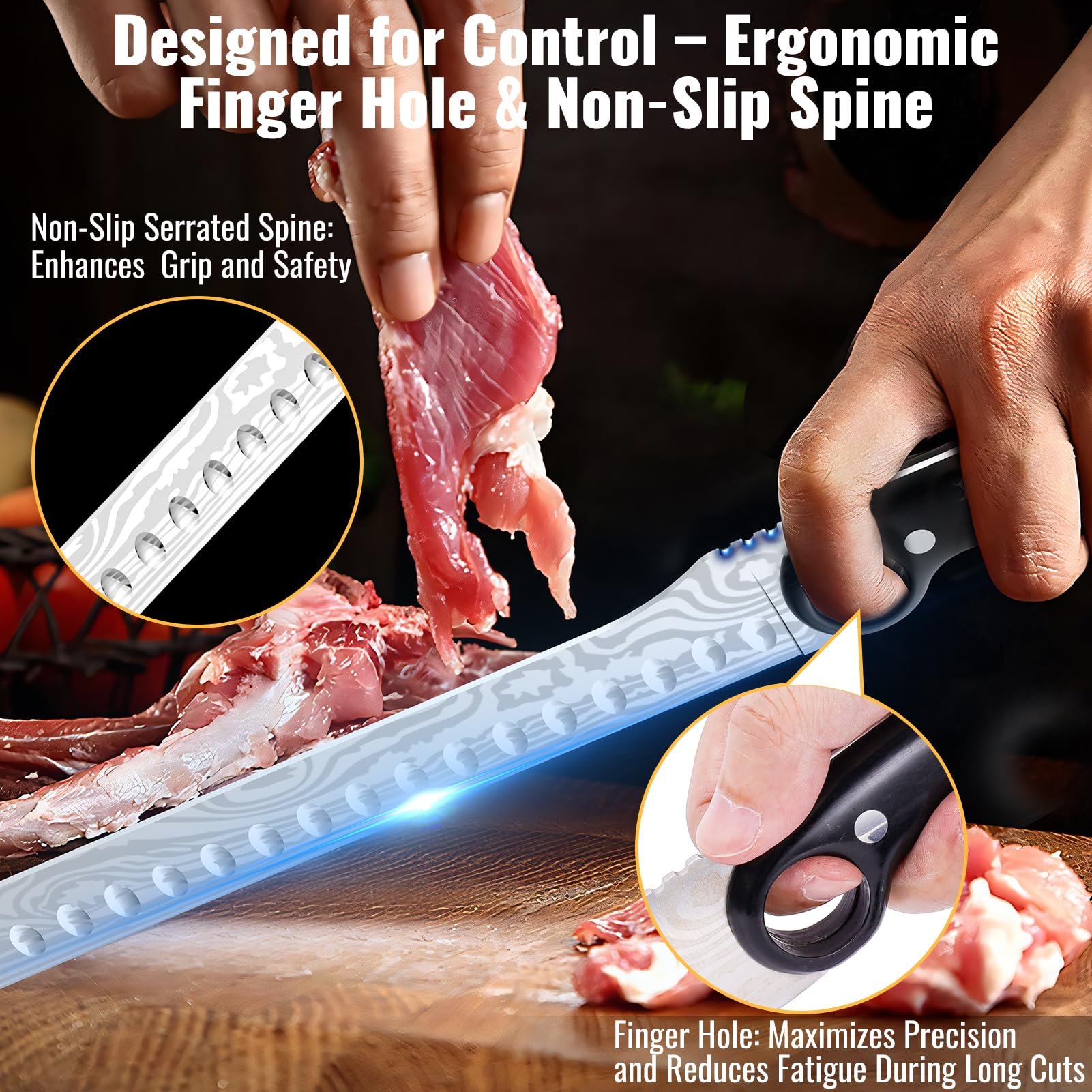 Artisan - Couteau à jambon - Couteau à découper - 30 cm - Couteau à viande et à barbecue - En acier allemand - Poignée ergonomique avec fourreau